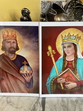 Pair of 2 Saint prints by artist Tracy L. Christianson, 8”x10”